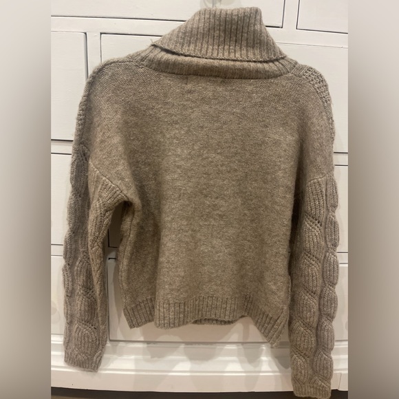 New, Tan Long Sleeve Turtleneck Sweater with Woven Detailed Arms, Size M - Picture 3 of 4